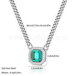 Квадратный кулон из нержавеющей стали с зеленым папоротником QK1004-2