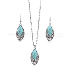 Комплекты из ожерелий и серег-подвесок из цинкового сплава и синтетической бирюзы в этническом стиле WG7E01E-10