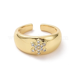 Открытое кольцо-манжета с цветком из прозрачного циркония RJEW-H127-02G