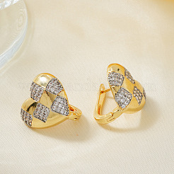 Серьги-клипсы в форме сердца из латуни с прозрачным кубическим цирконием во французском стиле QL2585