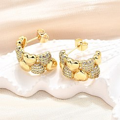 Женские серьги-гвоздики из латуни с микропаве и прозрачным кубическим цирконием EJEW-U056-02A-G