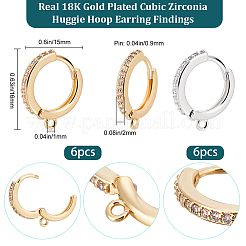 12 шт. 2-цветная латунная фурнитура для сережек-колец с микропаве из прозрачного кубического циркония&nbsp;KK-BBC0022-91