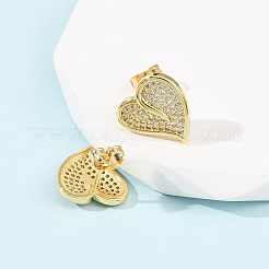 Сердце из латуни микро проложить кубического циркония серьги стержня EJEW-B153-19G-02