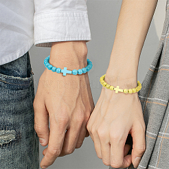 10шт. 10 стиля браслетов из натуральной лавы и окрашенной синтетической бирюзы с крестообразными бусинами&nbsp;BJEW-AN0001-76