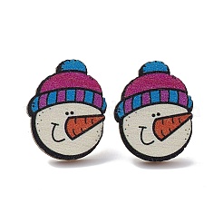 Деревянные серьги-гвоздики с рождественским принтом&nbsp;LS-EJEW-D046-08