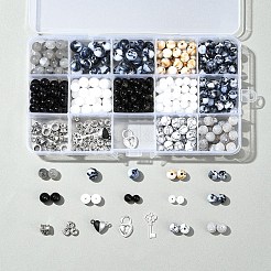 Наборы для изготовления парных браслетов из сплава и круглых бусин из натурального белого нефрита&nbsp;DIY-FS0007-49