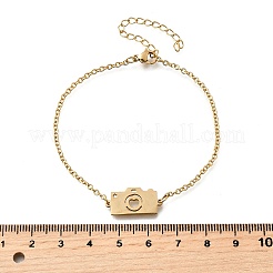 201 камера из нержавеющей стали с браслетами в форме сердца&nbsp;BJEW-B128-04G