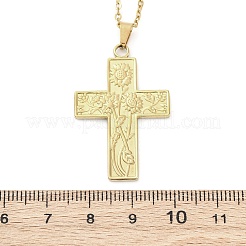 Ожерелья с подвеской в виде цветочного креста из нержавеющей стали 304&nbsp;NJEW-M096-35G