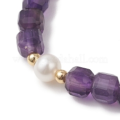 Эластичные браслеты для женщин из натурального аметиста и культивированного пресноводного жемчуга.&nbsp;BJEW-JB13327
