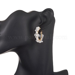 Серьги-кольца с цветочным узором из ракушечного жемчуга и акриловых бусин EJEW-TA00747