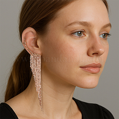 3 пара двухцветных серег-гвоздиков с кисточками из сплава Rhinetosne для женщин EJEW-GO0002-23