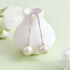 Серьги-гвоздики с кисточкой из прозрачного кубического циркония и искусственным жемчугом JE1050A