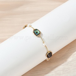 Прямоугольные латунные браслеты из ракушек-абалонов KK-D301-02G