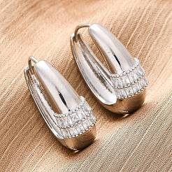 Овальные серьги-кольца из латуни с микропаве из прозрачных кубических цирконий&nbsp;EJEW-G425-03P