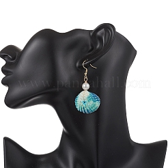 2 пара серег-подвесок из окрашенных натуральных ракушек&nbsp;EJEW-JE06857