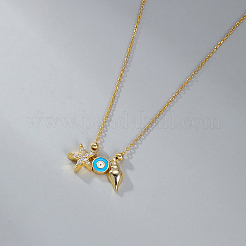 Серебряное ожерелье в пляжном стиле s925 с цирконами в виде морских звезд и ракушек. RT6675