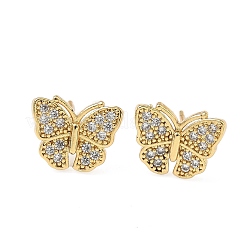 Серьги-гвоздики с бабочками из латуни с микропаве из прозрачных кубических цирконий&nbsp;EJEW-A132-07G