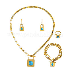 Навесной замок с овальным латунным кулоном и синтетической бирюзой FS-WG6F059-01