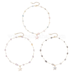 3 шт. 3 стиля латунные ручная работа натуральный морганит и аметист и лабрадорит самородки звеньевая цепь сплав эмаль морская звезда кулон ожерелья для женщин NJEW-JN05366