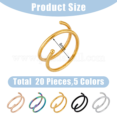 20 шт. набор из 5-х спиральных колец для носа из нержавеющей стали 304&nbsp;AJEW-FI0001-01-1