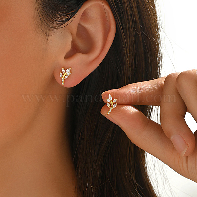 Серьги-гвоздики в форме листа из серебра с цирконием Simple Style S925 для женщин RF2052-1