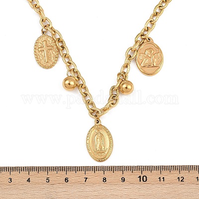 Овальные подвески из нержавеющей стали 304 с крестом для женщин NJEW-A050-01G-1