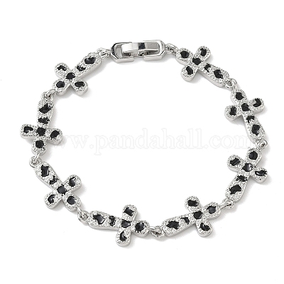 Браслеты-цепочки с латунной эмалью и микропаве из прозрачных кубических цирконий для женщин BJEW-G764-02P-1