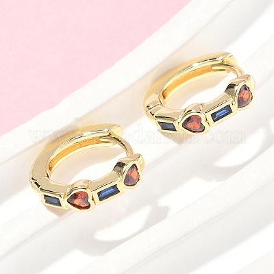 Серьги-кольца с сердцем и прямоугольником из латуни с микропаве из разноцветных кубических цирконий EJEW-Z102-27G-1