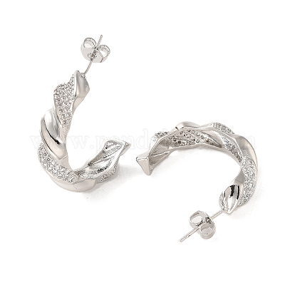 Женские серьги-гвоздики из латуни с микропаве и прозрачным кубическим цирконием EJEW-A040-12P-1