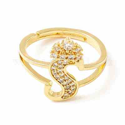 Прозрачная буквица из кубического циркония с регулируемым кольцом в виде короны RJEW-M139-17S-1