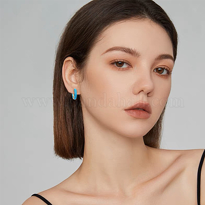 4 пара двухцветных массивных серег-колец Huggie Hoop из нержавеющей стали 304 с эмалью для женщин EJEW-DC0001-37-1