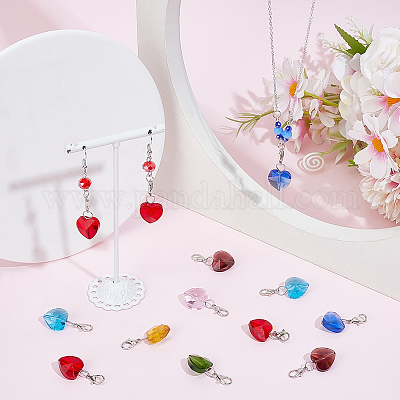 28 шт. 7-х цветные стеклянные подвески в форме граненого сердца HJEW-PH02042-1