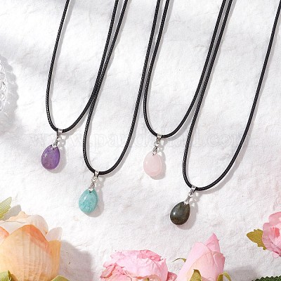 4 шт. 4 стиля ожерелья с подвесками в форме капли из натурального лабрадорита NJEW-JN05229-1