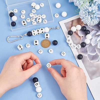 56шт набор силиконовых бусин с буквами и цифрами&nbsp;SIL-PH0001-32-1