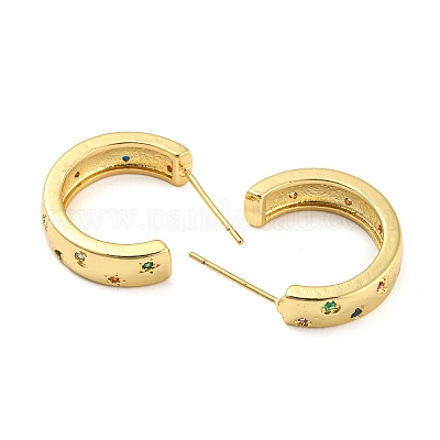 Серьги-гвоздики из латуни c-образной формы с цветным фианитом EJEW-F326-12G-1