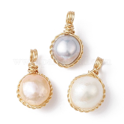 Подвески из медной проволоки с натуральным культивированным пресноводным жемчугом PALLOY-JF02201-1