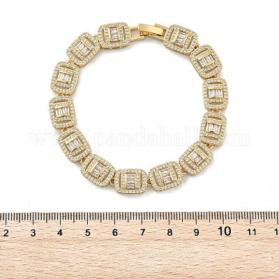 Латунные прямоугольные звенья с микропаве из прозрачного кубического циркония для женщин BJEW-C100-01G-1