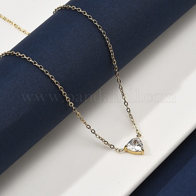 Ожерелья из нержавеющей стали 304 с треугольным кулоном из кубического циркония для женщин NJEW-Z064-02G-1