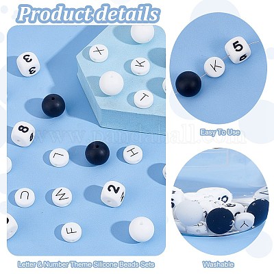 56шт набор силиконовых бусин с буквами и цифрами&nbsp;SIL-PH0001-32-1