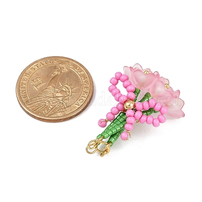 Цветок из стеклянных бусин ручной работы с подвесками-бантиками PALLOY-MZ00753-04-1