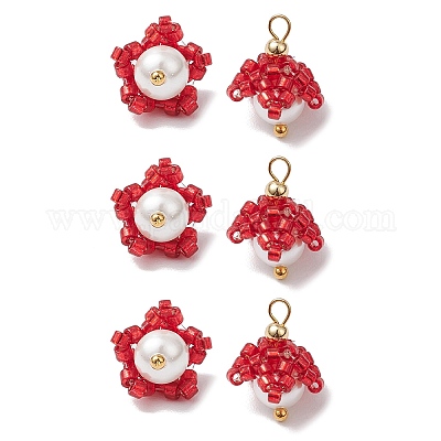 Подвески-цветы из бисера в форме цилиндра PALLOY-MZ00705-03-1