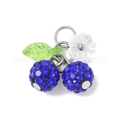 Подвески-вишни из полимерной глины ручной работы со стразами PALLOY-JF03868-01-1