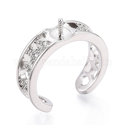 Оправы для колец-манжет из латуни с микропаве из прозрачного кубического циркония KK-T076-59P-1