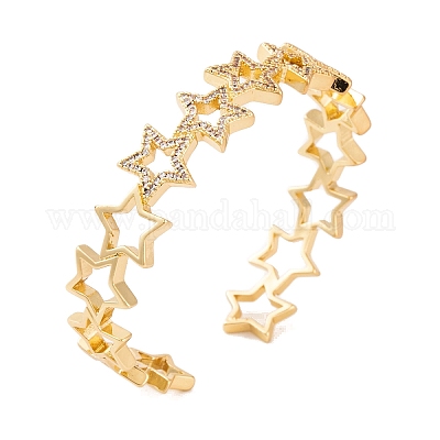 Женские браслеты-манжеты с открытыми манжетами из латуни с микропаве и прозрачным фианитом BJEW-S147-10G-A-1