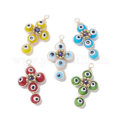 Подвески лэмпворк ручной работы от сглаза из латуни PALLOY-TA00036-1