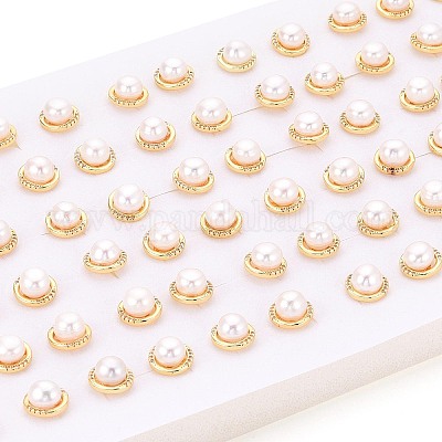 Полукруглые серьги-гвоздики из латуни с микропаве из прозрачных кубических цирконий PEAR-N017-07I-1