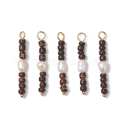 Натуральный кокос с подвесками из натурального культивированного пресноводного жемчуга PALLOY-JF03566-1