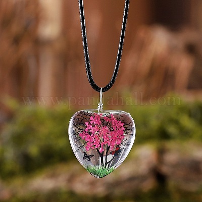 Подвеска в форме сердца из стекла с сушеным цветком и деревом внутри FS-WG87A6D-08-1