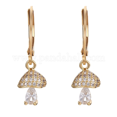 Прозрачные серьги с фианитами и грибами EJEW-SW00011-24-1