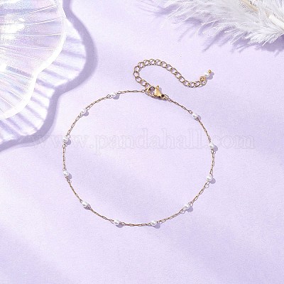 Браслеты на ногу из нержавеющей стали 304 и искусственного жемчуга из АБС-пластика для женщин AJEW-AN00689-1